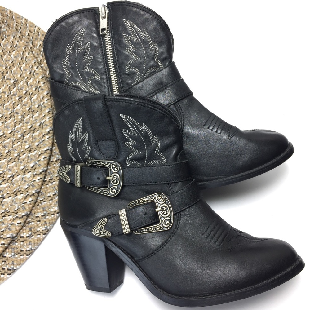 Indigo Blue Black Cowboy Ankle Boot
